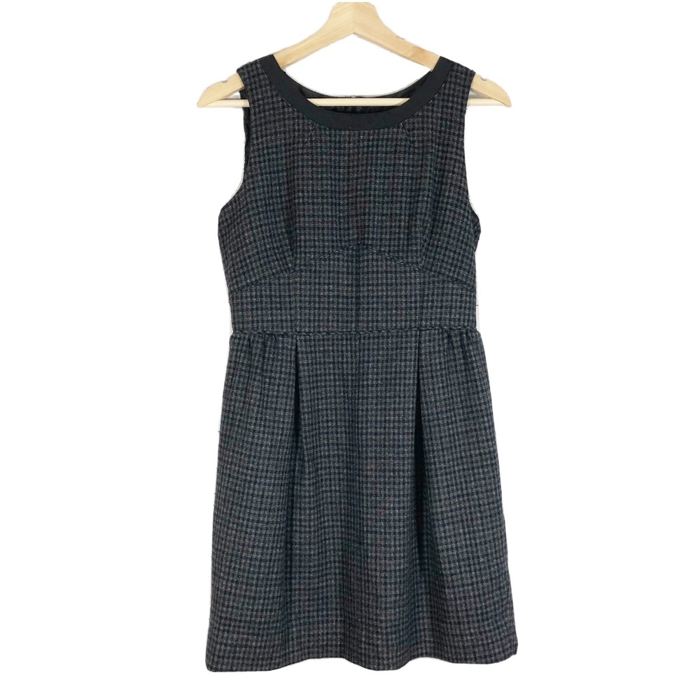 J Crew Wool Plaid Sleeveless Dress Gray Navy Sz 2